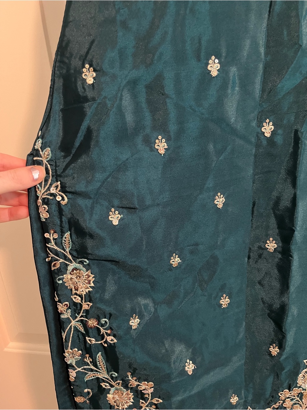 Nwt Crepe Silk Straight Salwar Kameez Suit In Teal | Size L (40) — image 7 of 8